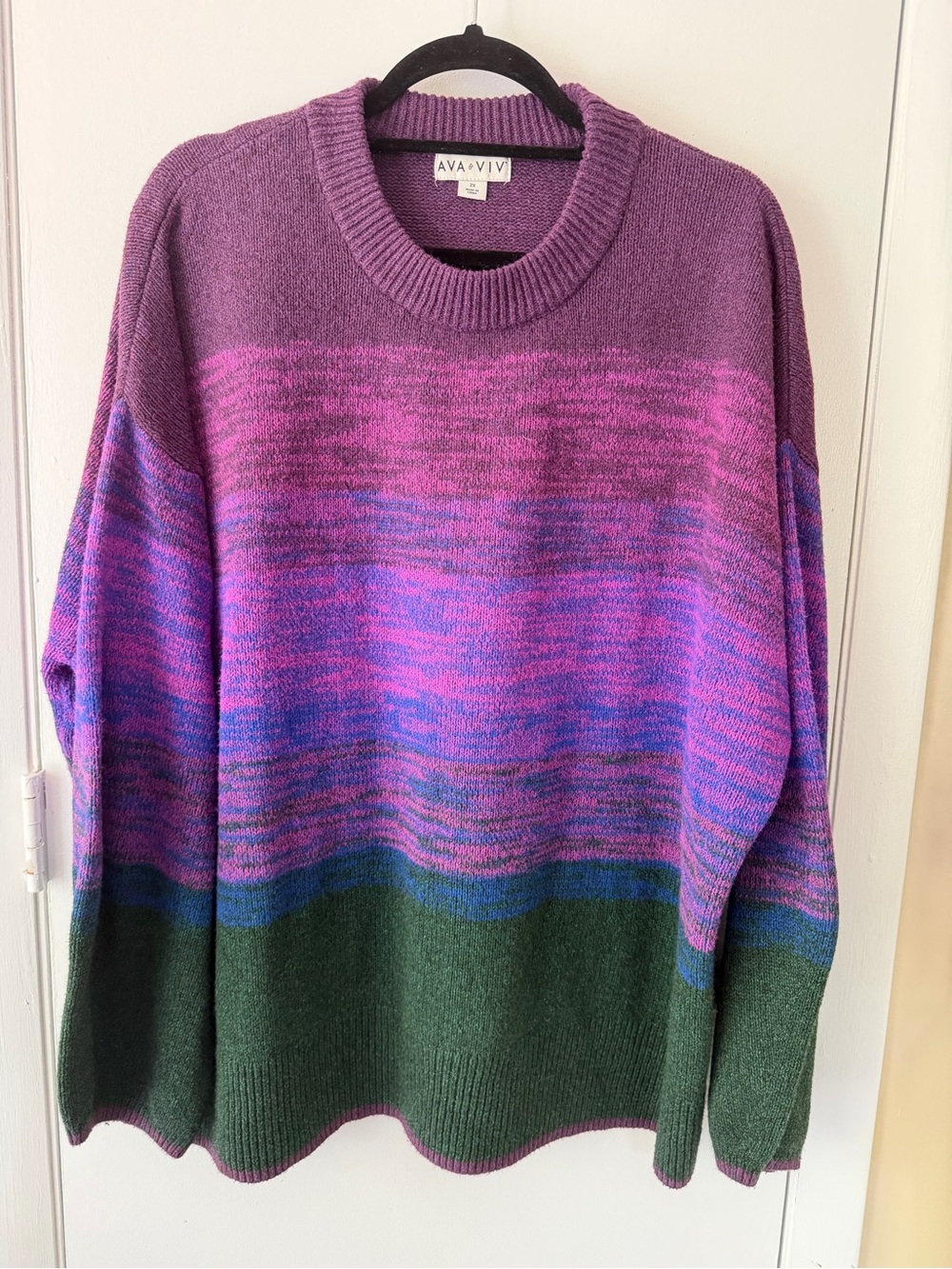AVA & VIV Purple and Green Space Dye Crewneck Sweater Size 2X